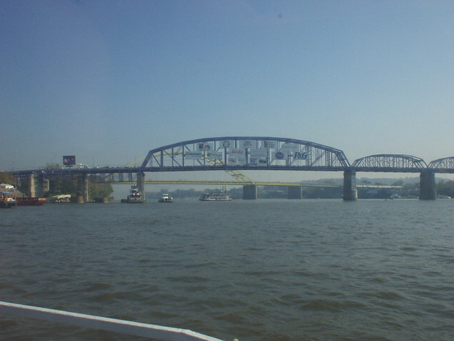 Advertising on the Purple People Bridge.