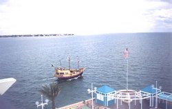 Pier view of tourist boat.