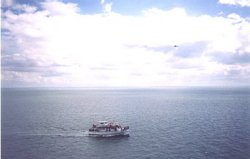 Pier view of tourist boat.