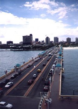 Looking out the glass elevator at the pier.